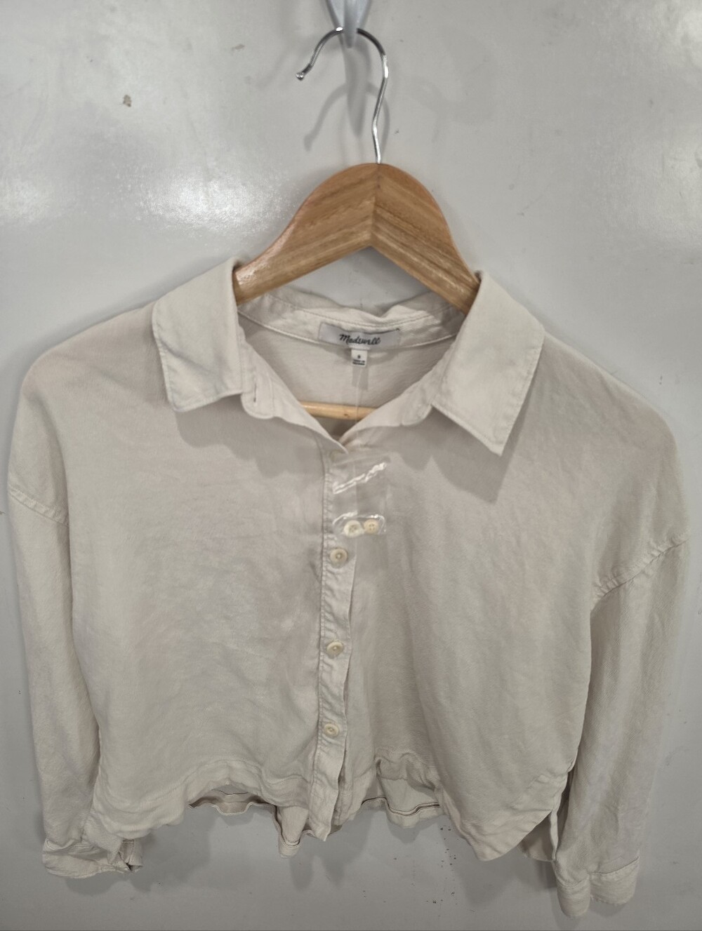 NWT Madewell Cream Cropped Button-Front Shirt Size S Minamalist